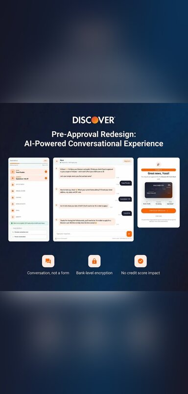 Nova AI Discover Card Pre-Approval UI showing conversational chat experience